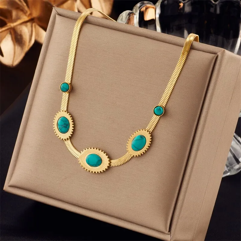 316L Stainless Steel Gold Color Crystal Necklace For Women