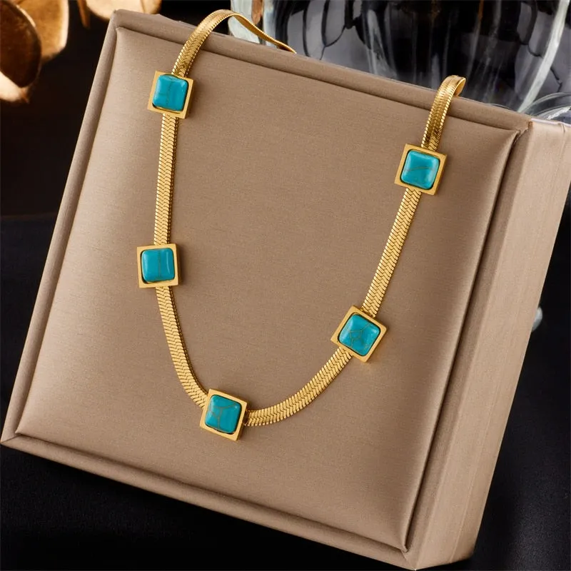 316L Stainless Steel Gold Color Crystal Necklace For Women