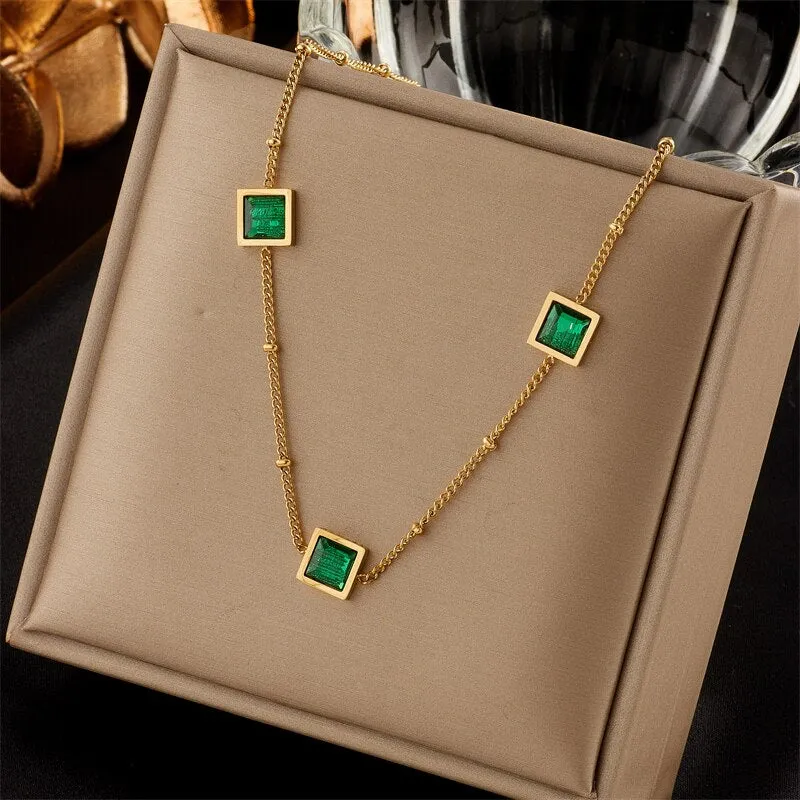 316L Stainless Steel Gold Color Crystal Necklace For Women