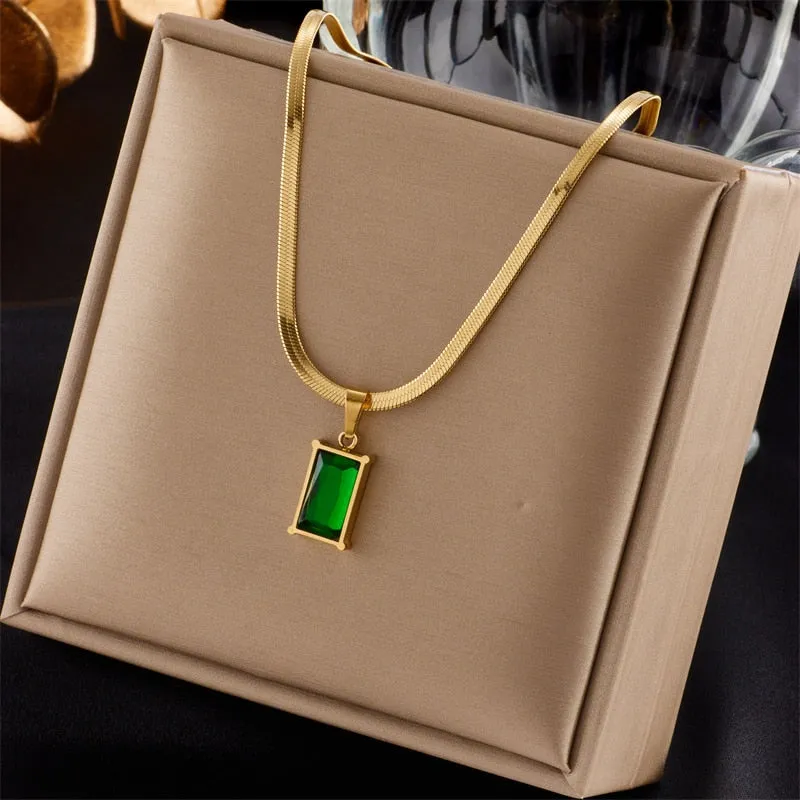 316L Stainless Steel Gold Color Crystal Necklace For Women