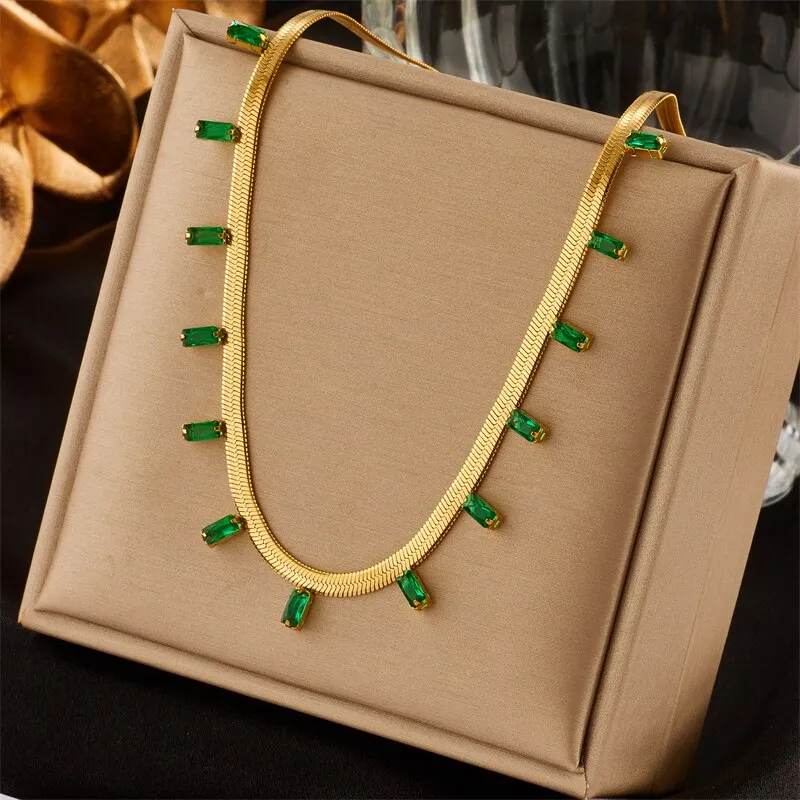 316L Stainless Steel Gold Color Crystal Necklace For Women