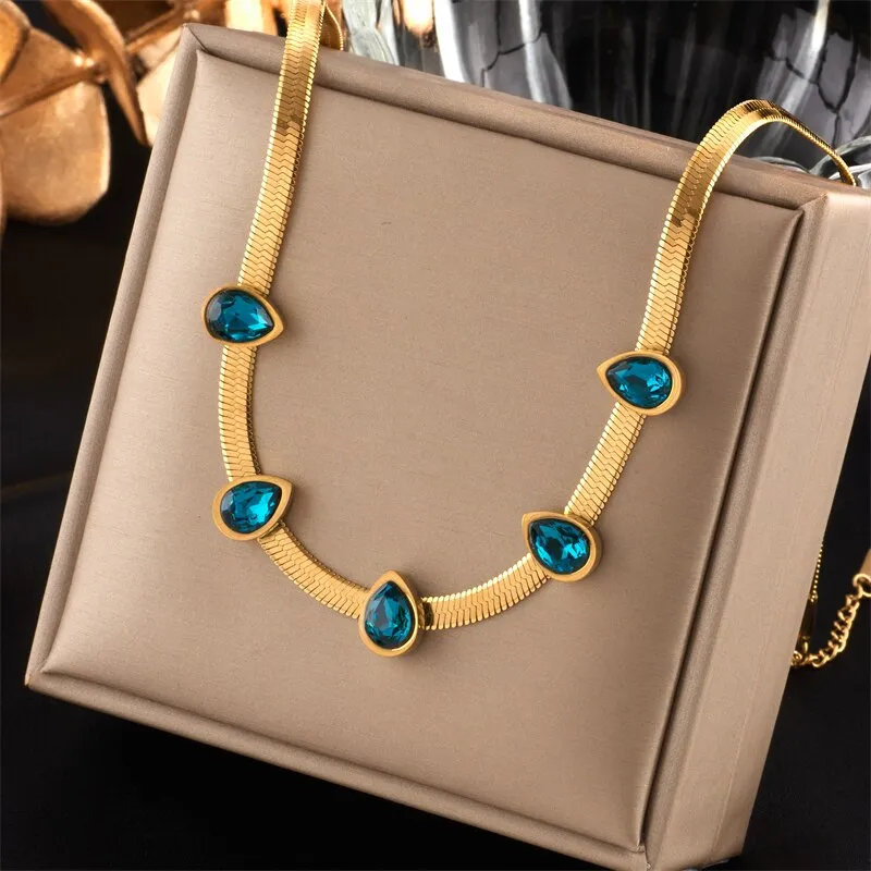 316L Stainless Steel Gold Color Crystal Necklace For Women