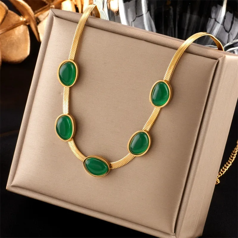 316L Stainless Steel Gold Color Crystal Necklace For Women