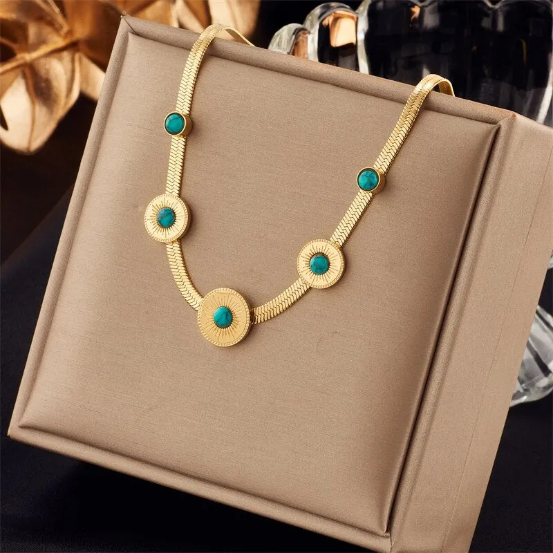 316L Stainless Steel Gold Color Crystal Necklace For Women