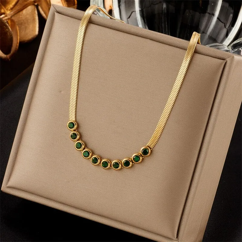 316L Stainless Steel Gold Color Crystal Necklace For Women