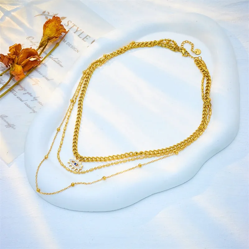 316L Stainless Steel Retro Eye Pendant Necklace For Women
