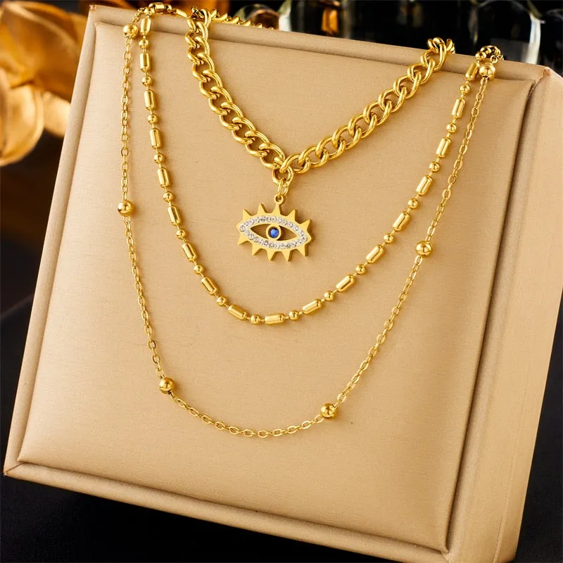 316L Stainless Steel Retro Eye Pendant Necklace For Women