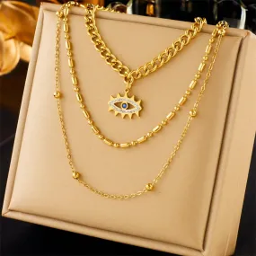 316L Stainless Steel Retro Eye Pendant Necklace For Women