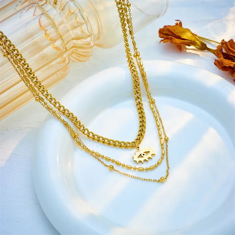 316L Stainless Steel Retro Eye Pendant Necklace For Women