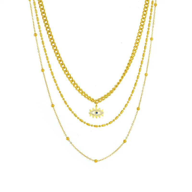 316L Stainless Steel Retro Eye Pendant Necklace For Women