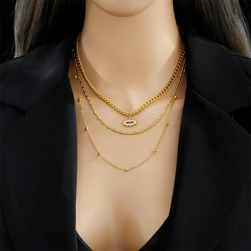 316L Stainless Steel Retro Eye Pendant Necklace For Women