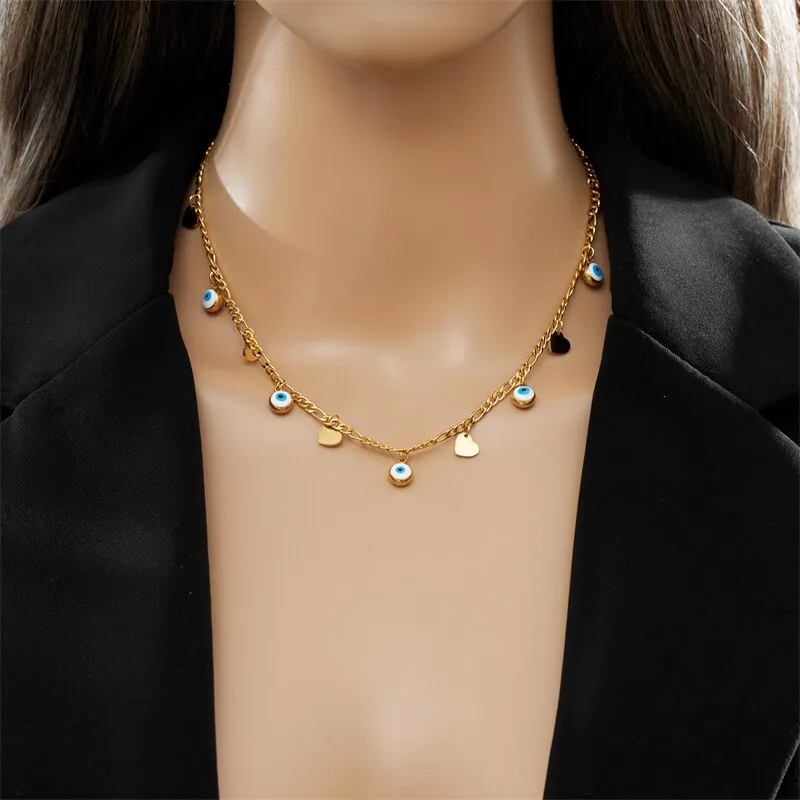 316L Stainless Steel Vintage Eye Heart Pendant Necklace For Women