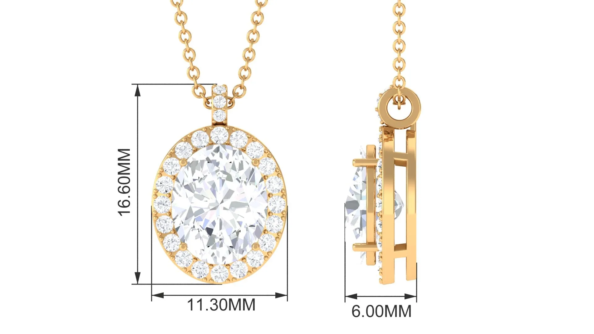 4.5 CT Oval Shape Zircon Halo Pendant Necklace in Prong Setting
