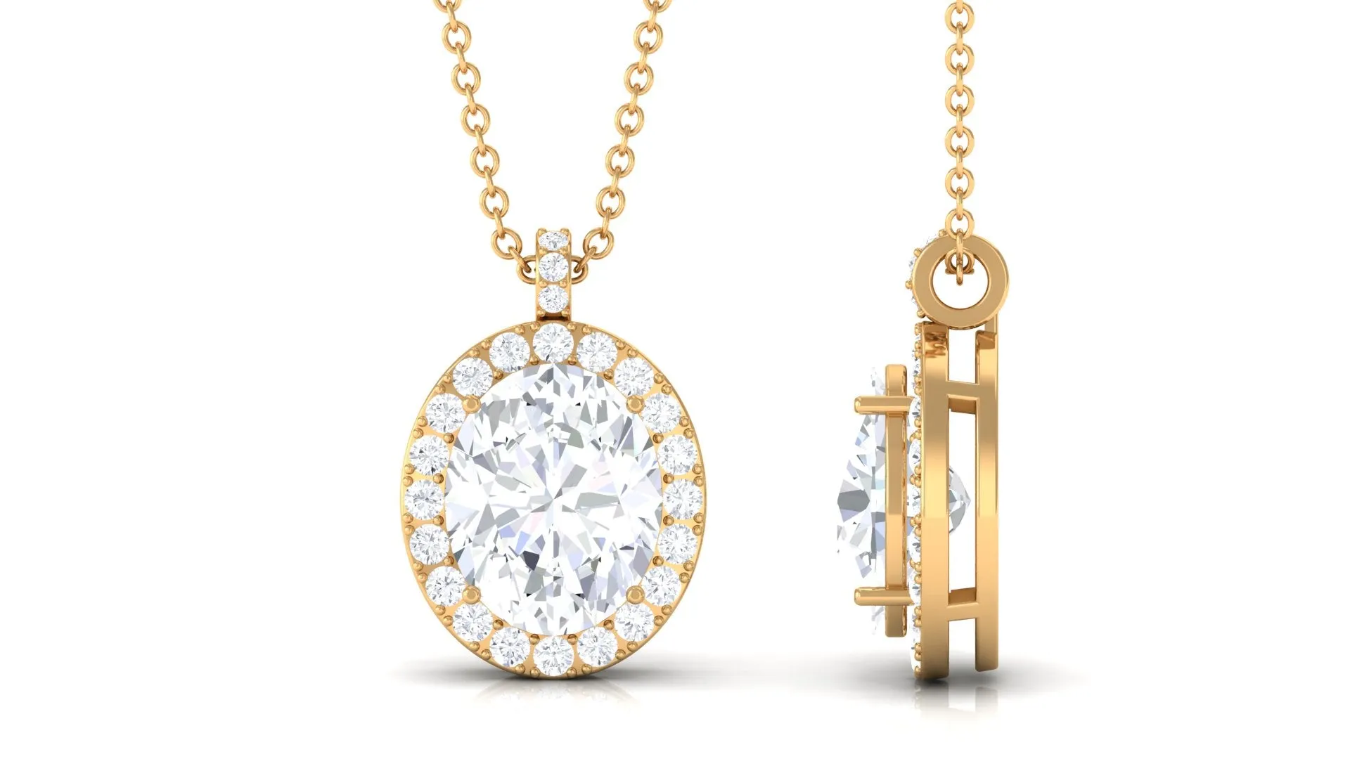 4.5 CT Oval Shape Zircon Halo Pendant Necklace in Prong Setting