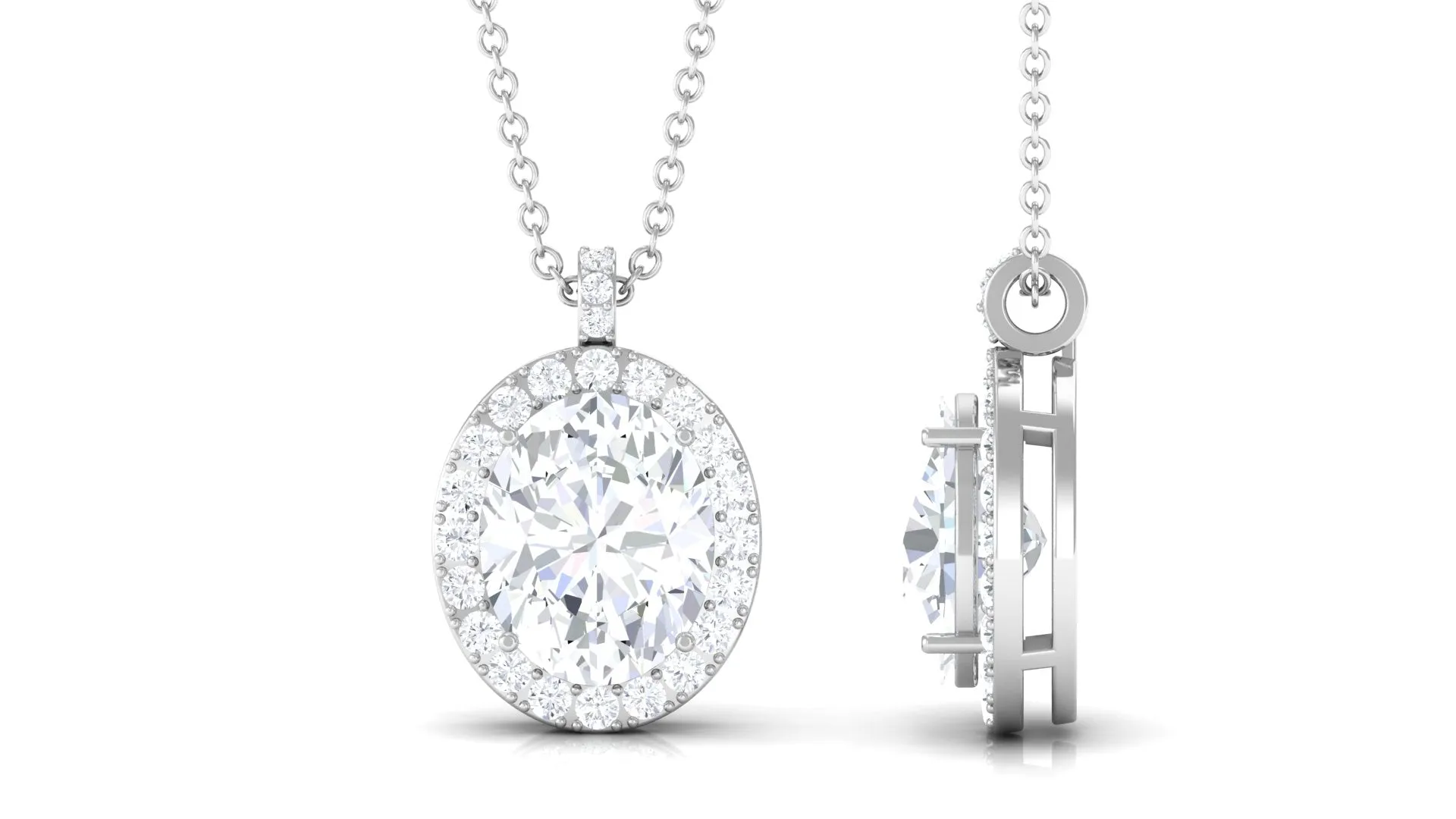 4.5 CT Oval Shape Zircon Halo Pendant Necklace in Prong Setting