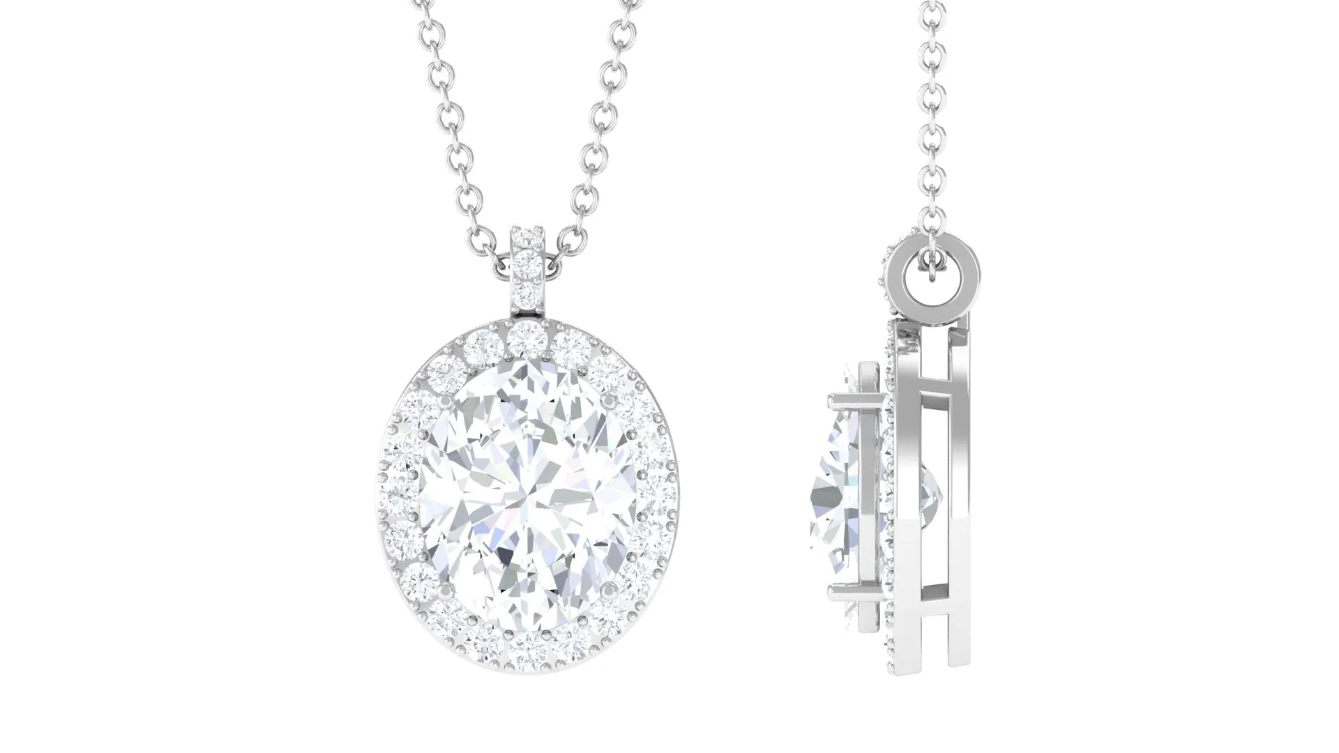 4.5 CT Oval Shape Zircon Halo Pendant Necklace in Prong Setting