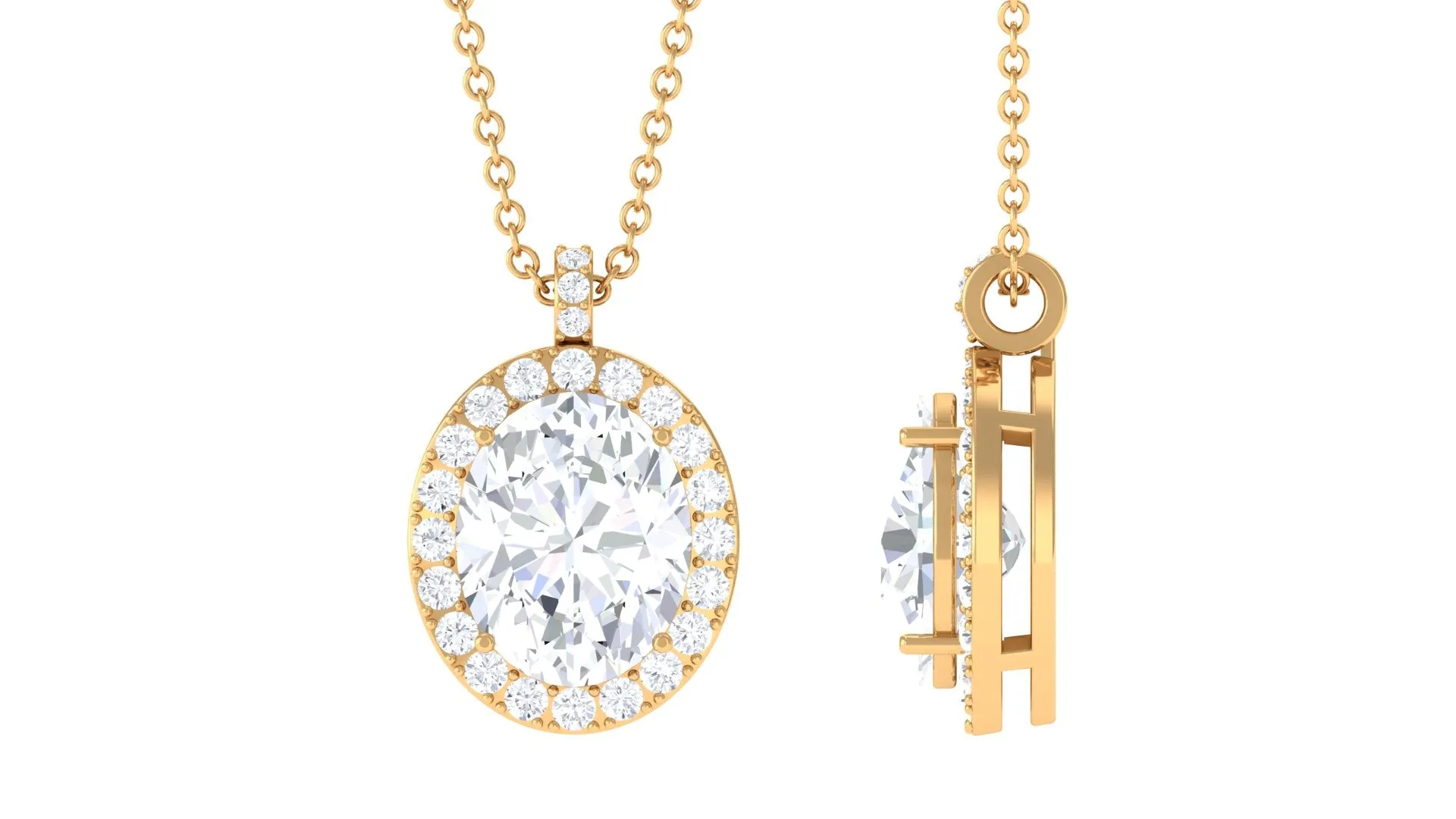 4.5 CT Oval Shape Zircon Halo Pendant Necklace in Prong Setting