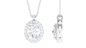 4.5 CT Oval Shape Zircon Halo Pendant Necklace in Prong Setting