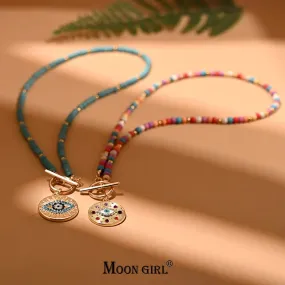 4mm Colorful Stone Choker Necklace for Women Round Evil Charm Pendant Necklace Fashion New Daily Jewelry