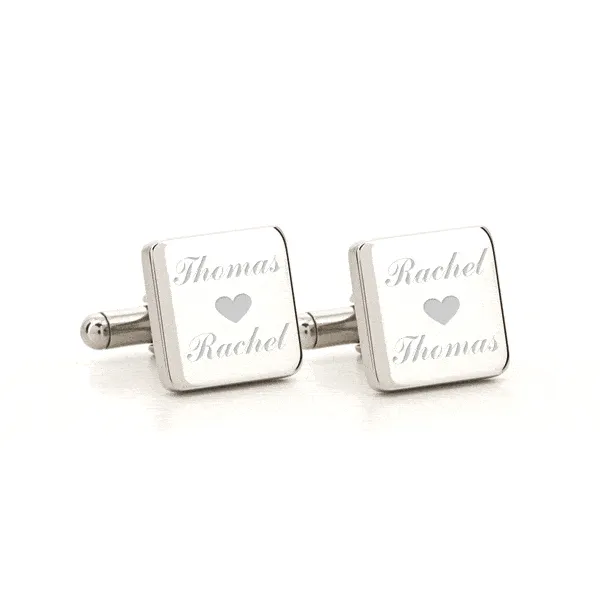 5 x Personalised Engraved Square Silver Cufflinks
