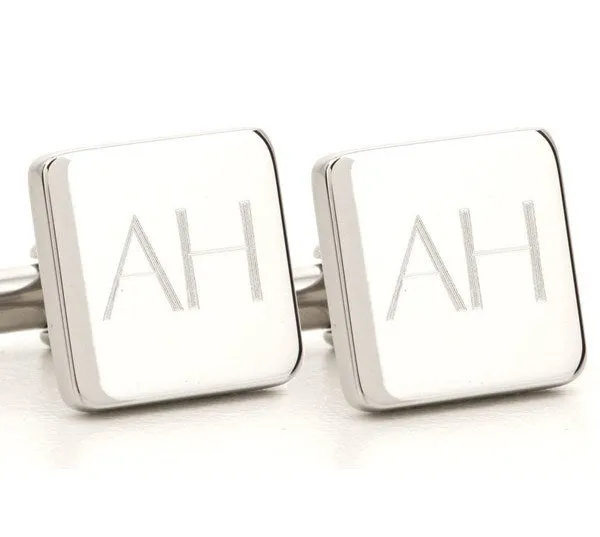 5 x Personalised Engraved Square Silver Cufflinks