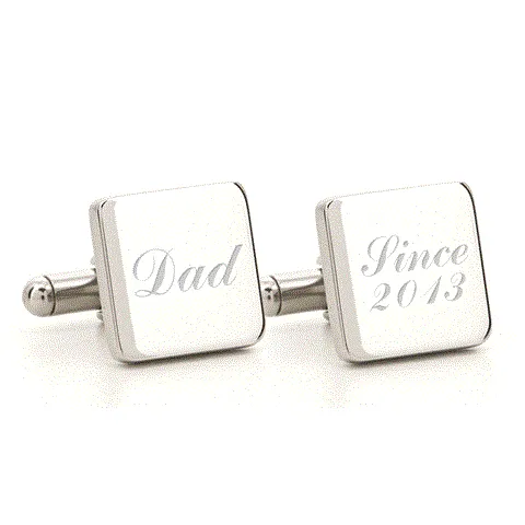 5 x Personalised Engraved Square Silver Cufflinks