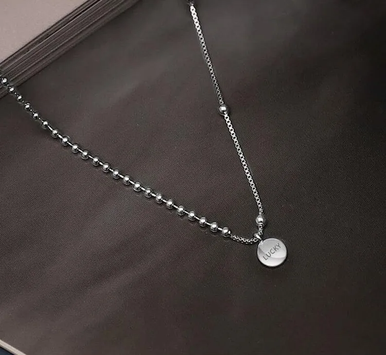 925 Sterling Silver Lucky Charm Minimalist Dainty Dangle Choker Necklace