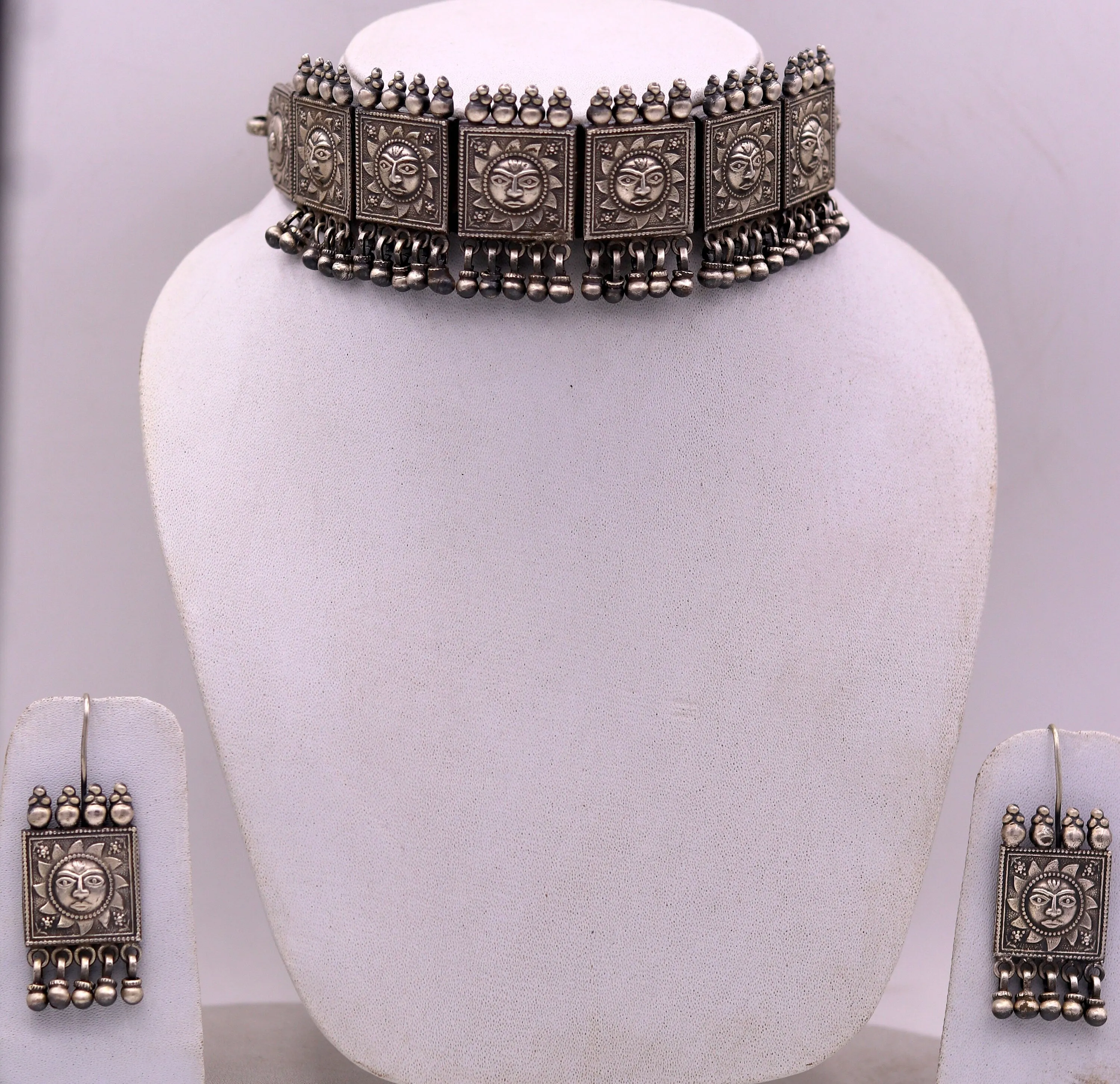 925 sterling silver Traditional cultural design trendy fit neck choker necklace tribal ethnic tribal jewelry best wedding jewelry set78