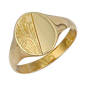 9ct Yellow Gold Engraved Oval Signet Ring