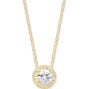 9ct Yellow Gold Round CZ Halo Necklace on 18" Chain