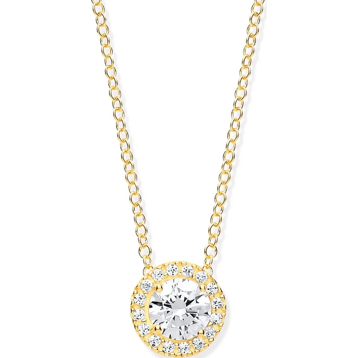 9ct Yellow Gold Round CZ Halo Necklace on 18" Chain