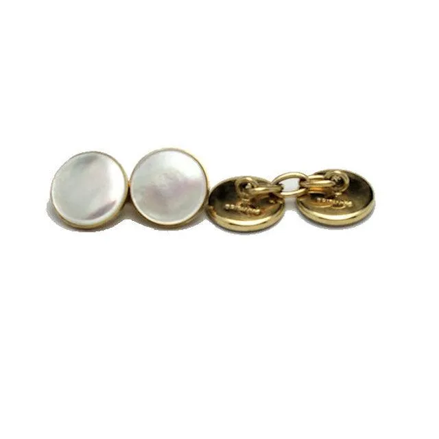 9k Gold Round Mother of Pearl Cufflinks "Sophisticated Simplicity, Timeless Elegance"
