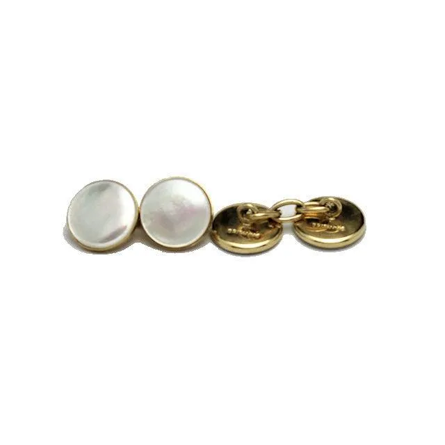 9k Gold Round Mother of Pearl Cufflinks "Sophisticated Simplicity, Timeless Elegance"