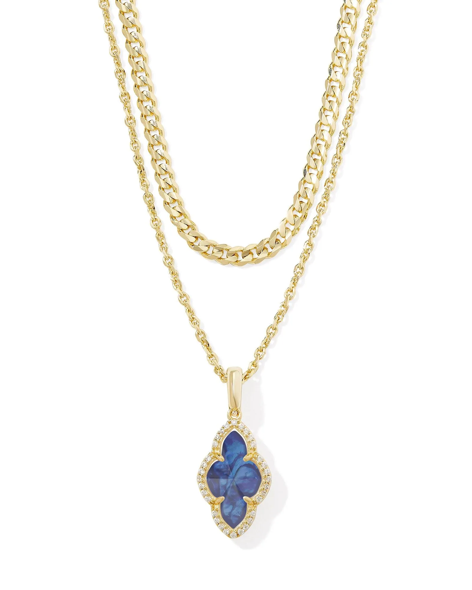 Abbie Pave Frame Gold Multi Strand Necklace in Navy Abalone