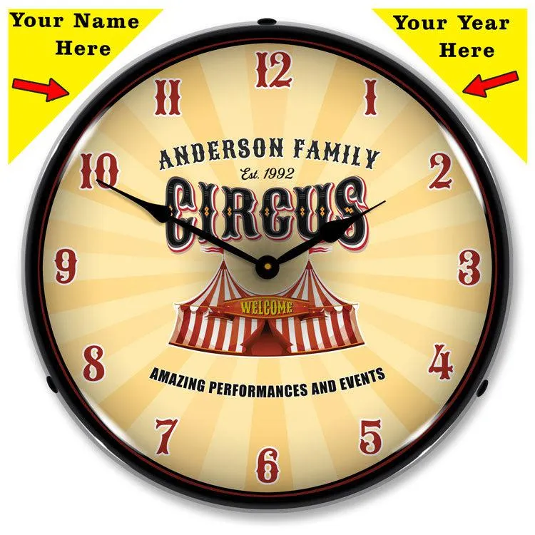 Add Your Name Family Circus Backlit LED Clock