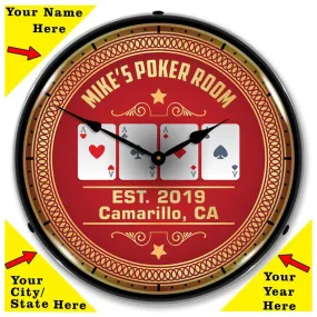 Add Your name Poker Room Backlit LED Clock