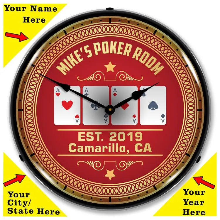 Add Your name Poker Room Backlit LED Clock