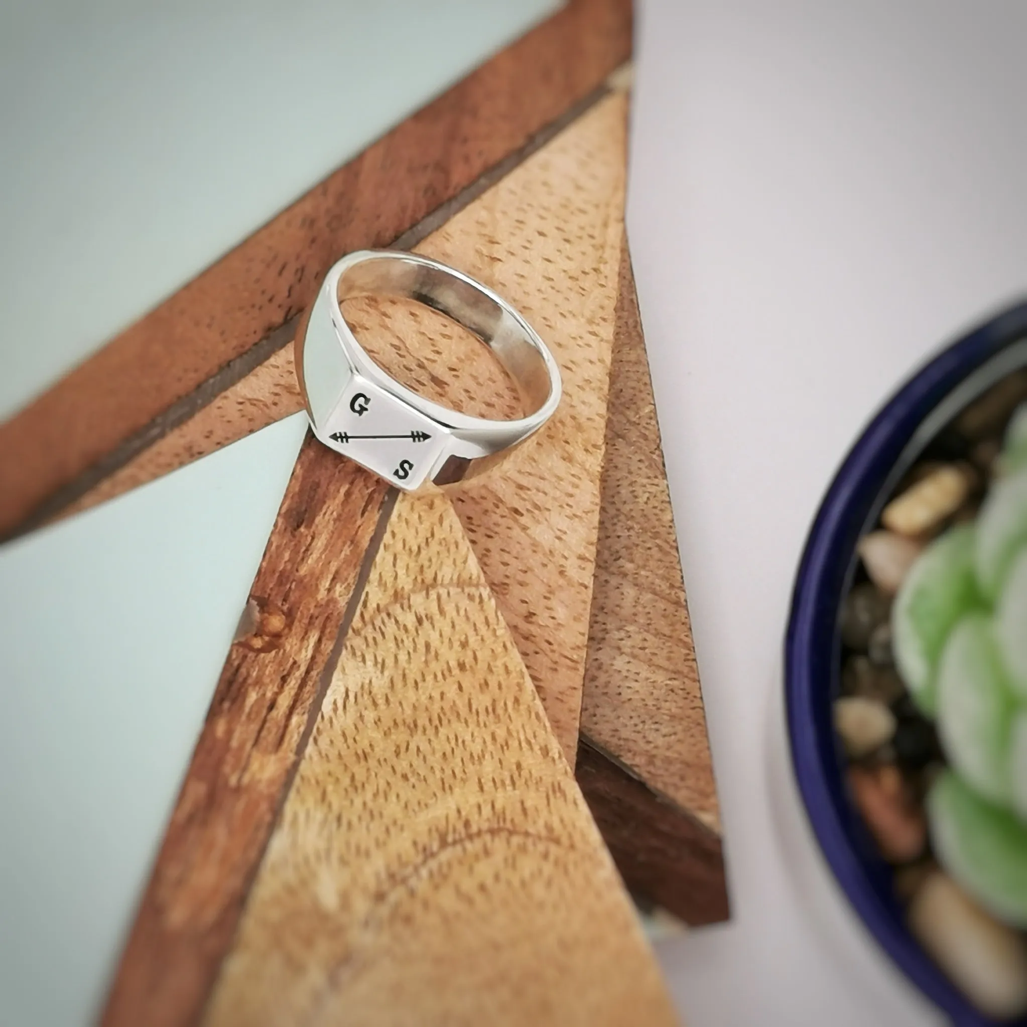 Adventure Arrow Personalised Silver Signet Ring