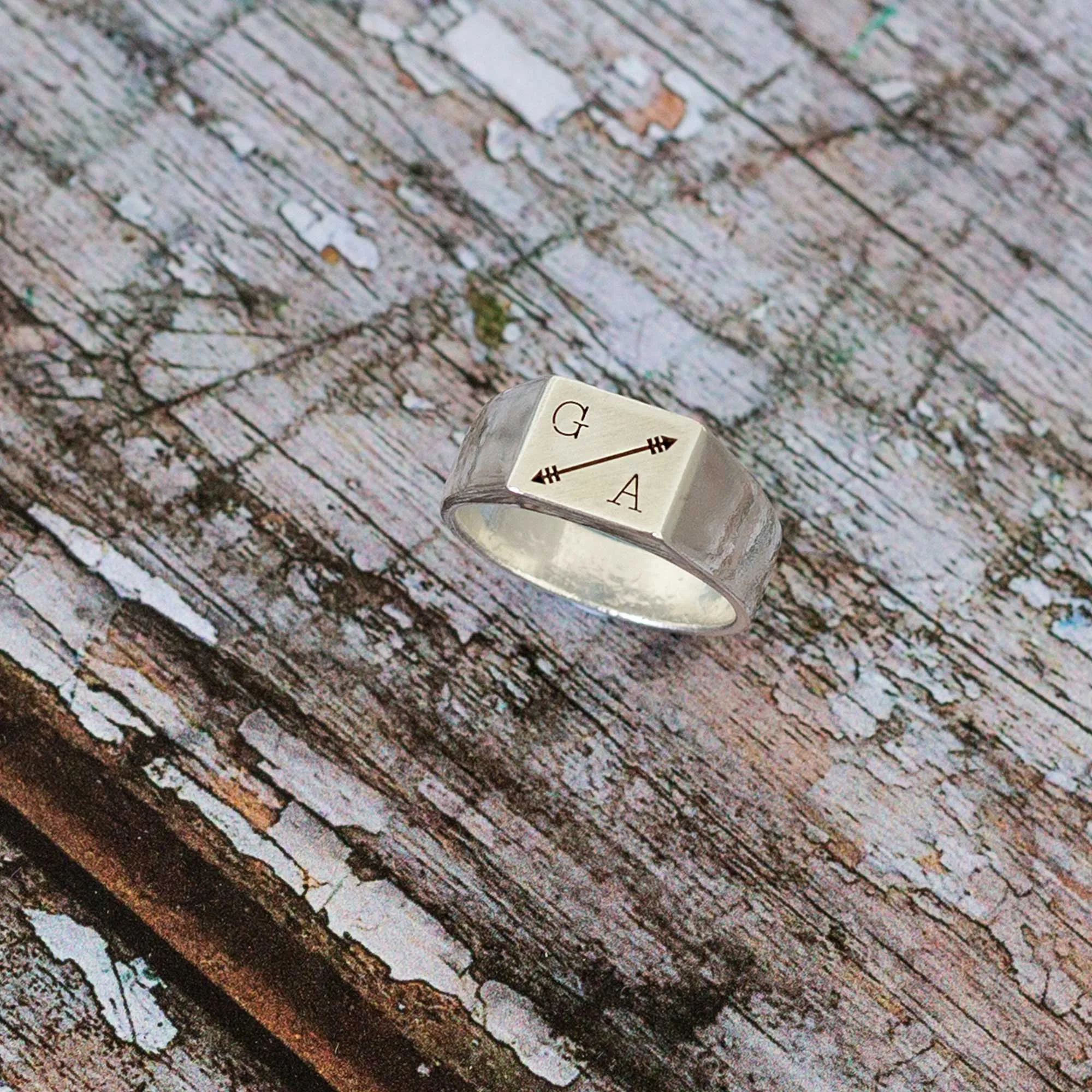 Adventure Arrow Personalised Silver Signet Ring