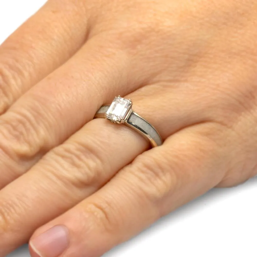 Antler Engagement Ring with Emerald Cut Moissanite