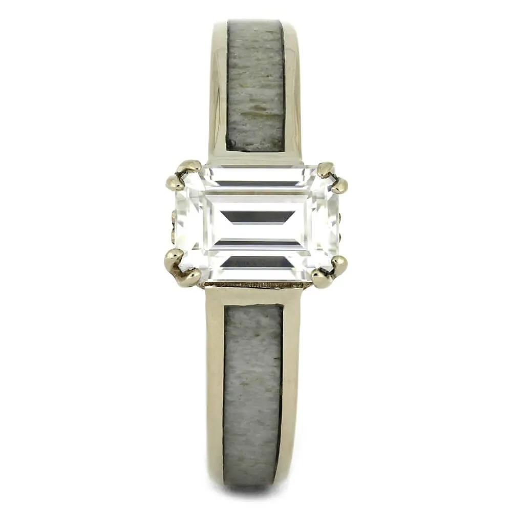 Antler Engagement Ring with Emerald Cut Moissanite
