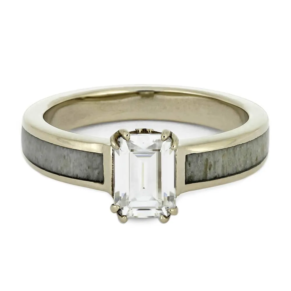 Antler Engagement Ring with Emerald Cut Moissanite