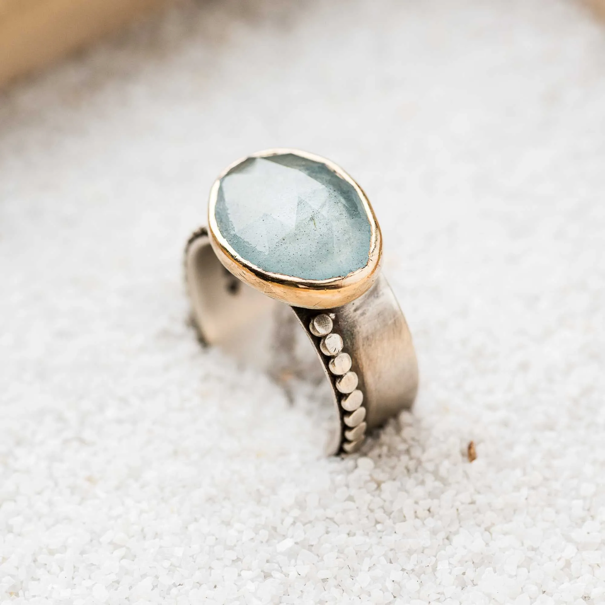 Aquamarine East-West Mixed Metal Statement Ring
