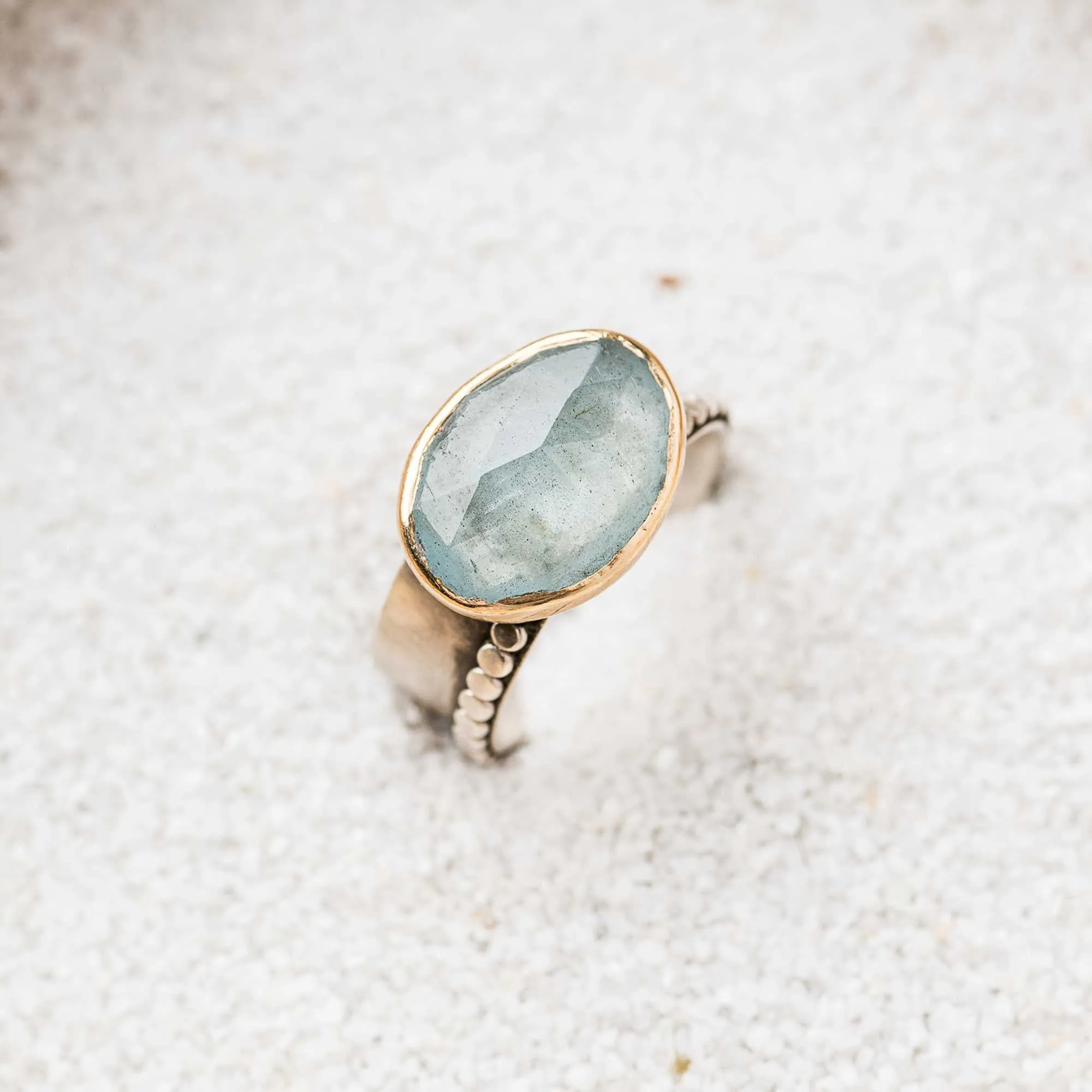 Aquamarine East-West Mixed Metal Statement Ring
