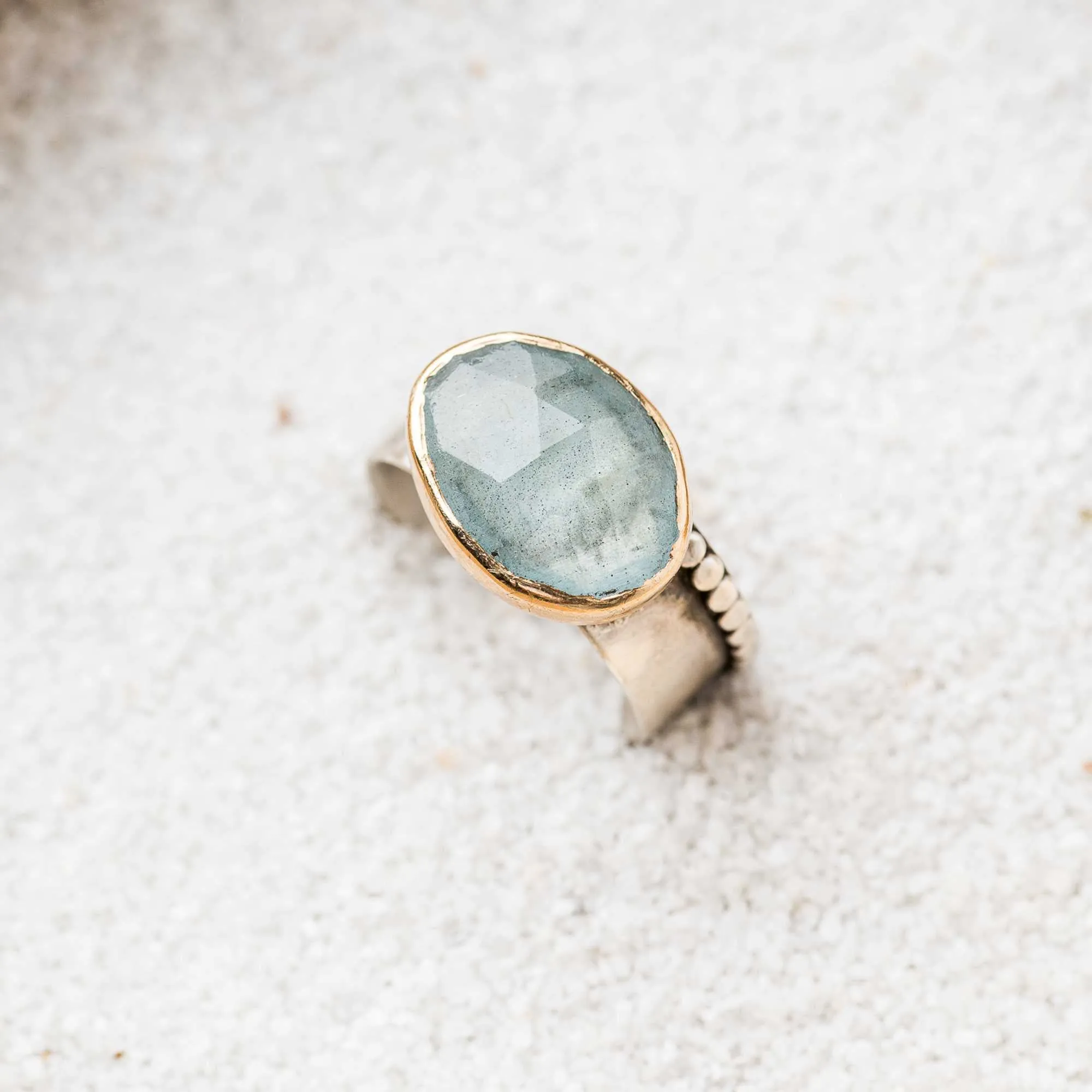Aquamarine East-West Mixed Metal Statement Ring