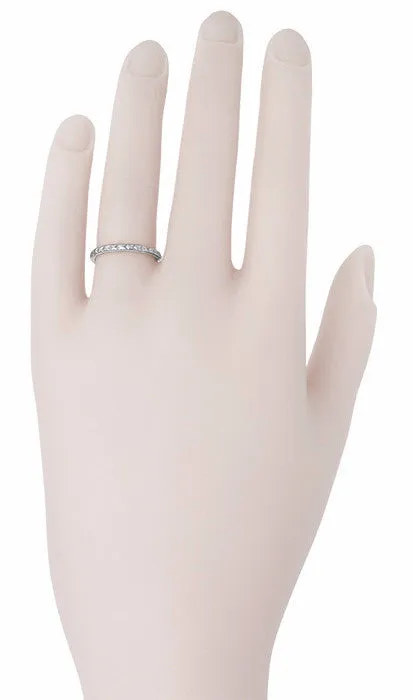 Art Deco Platinum Engraved Wheat Thin Wedding Band - 2mm Wide