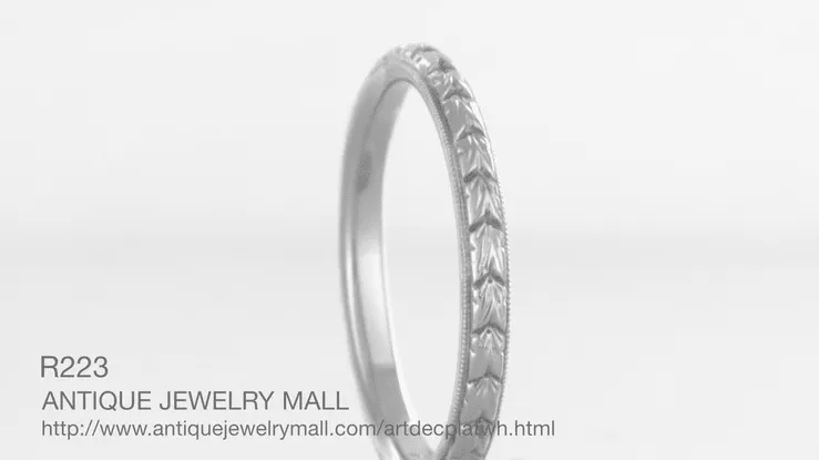 Art Deco Platinum Engraved Wheat Thin Wedding Band - 2mm Wide