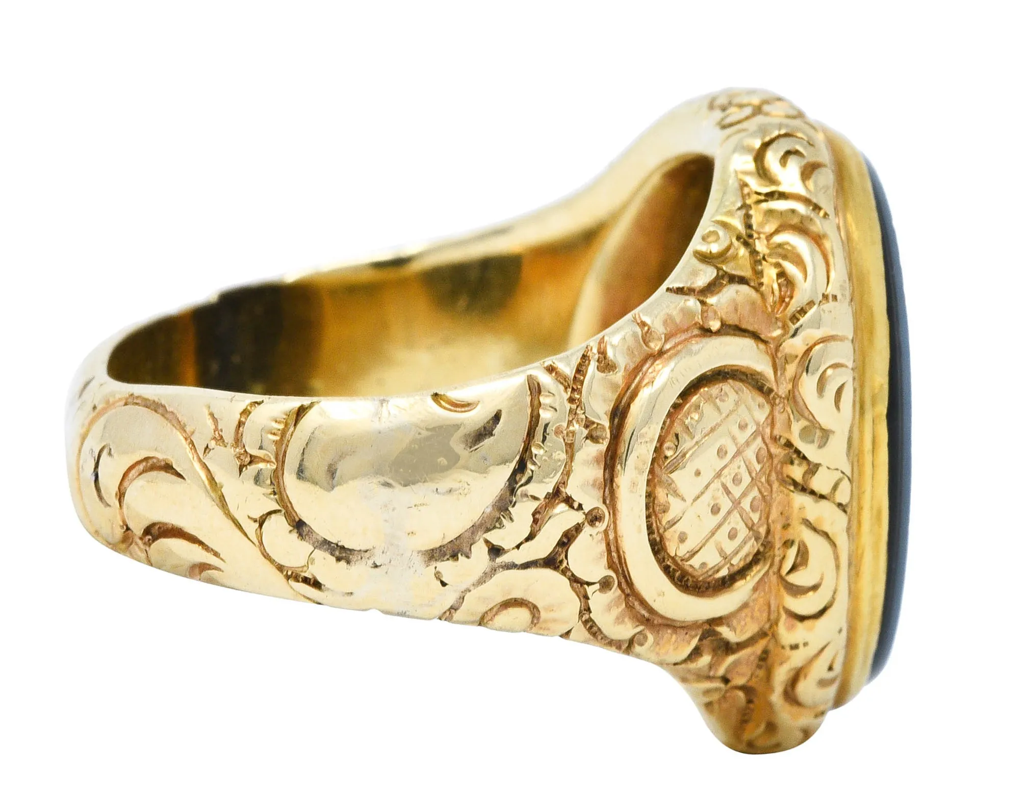Art Nouveau Onyx Agate 14 Karat Gold Heraldry Signet Ring
