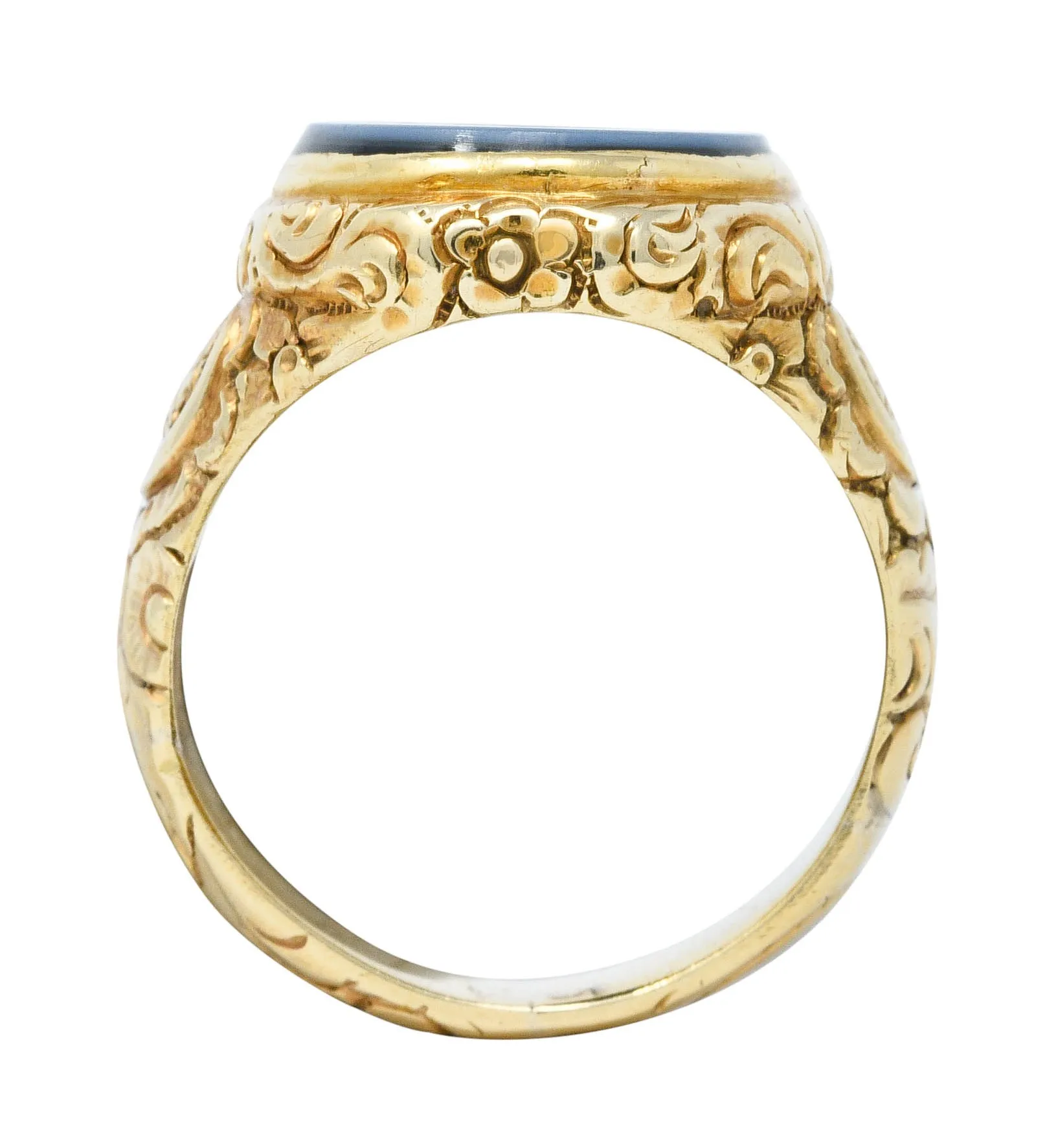 Art Nouveau Onyx Agate 14 Karat Gold Heraldry Signet Ring