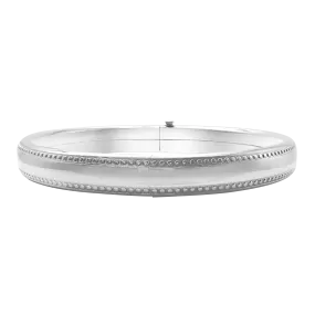 Bangle Bracelet with Beaded Edge in Sterling Silver
